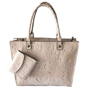 Patricia Nash Leather Zancona Handbag and Reiti Wallet Bundle in Chalk White